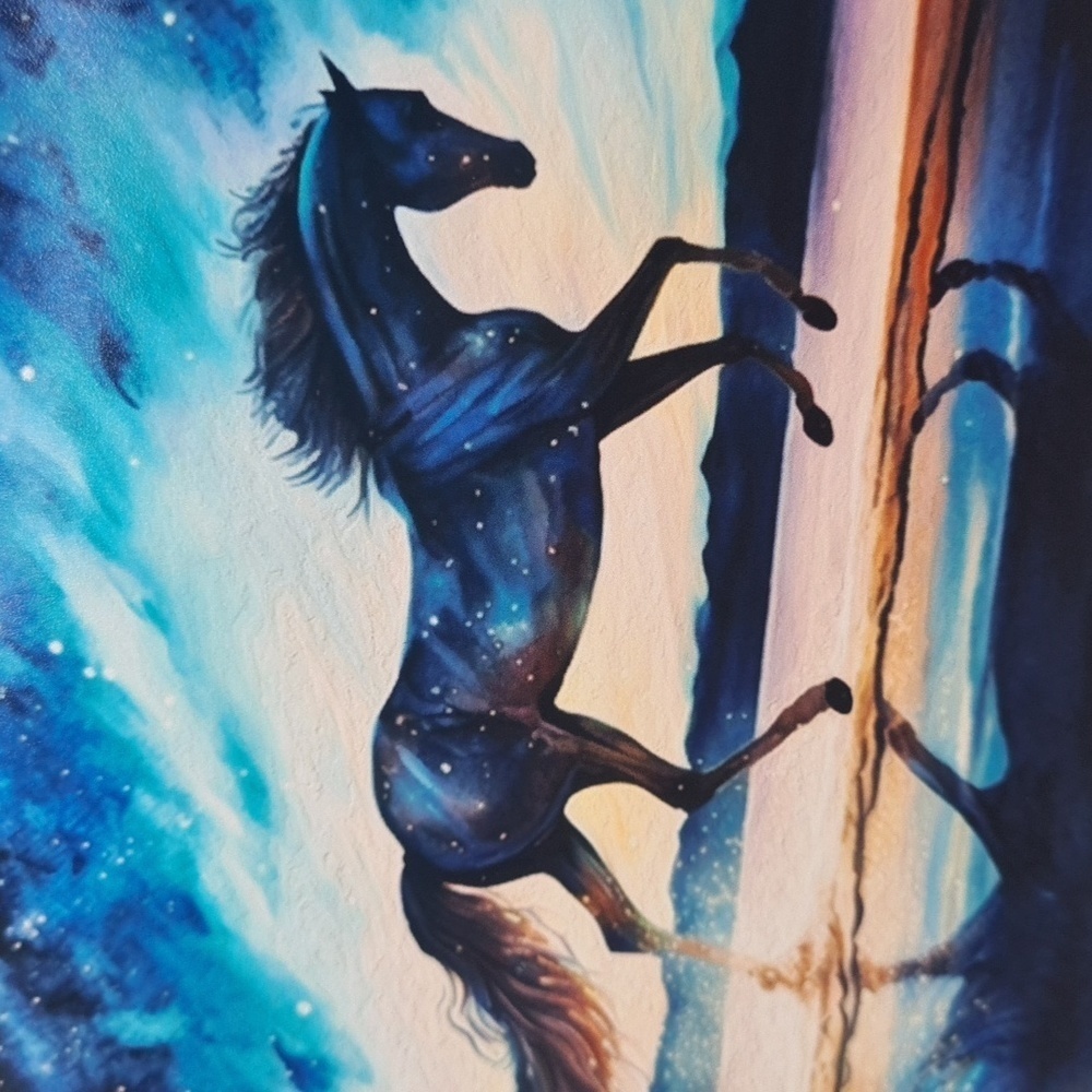 4x6 Stallion Horse On The Beach Under The Stars Watercolor Glossy Print - Picture 4 of 6